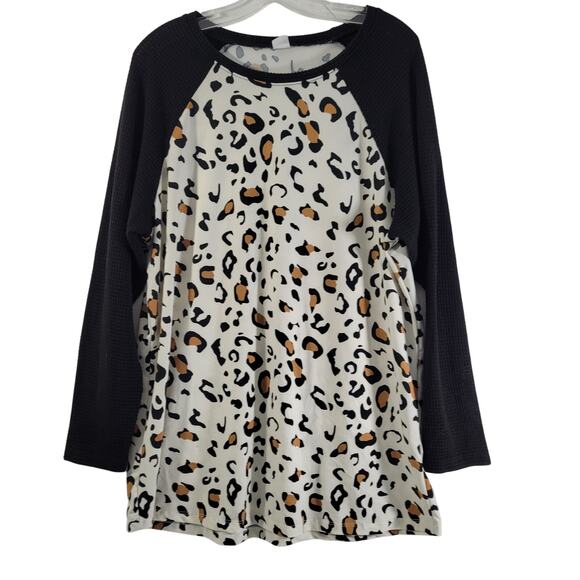 Sunshine & Rodeo Tops - Sunshine & Rodeo Women's Leopard Waffle Knit Sleeve Blouse Size 2XL 122621-0419